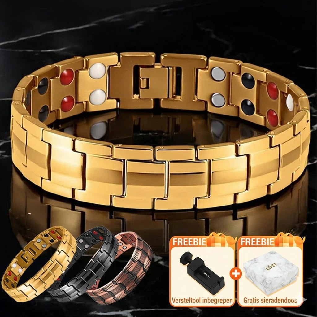 Retro herenarmband met kruis en dubbele rij magnetische sluiting