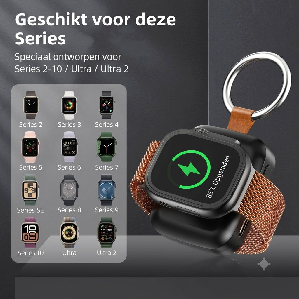 Compacte Magnetische Smartwatch Powerbank van 1200mAh met Sleutelhanger