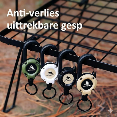 Nieuwe multifunctionele 3-in-1 karabijnhaak met intrekbare koordhouder