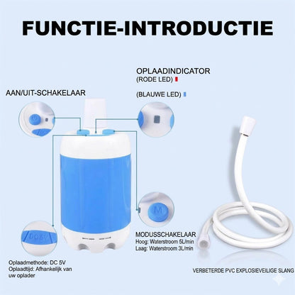 Draagbare douche voor op de camping met waterpomp