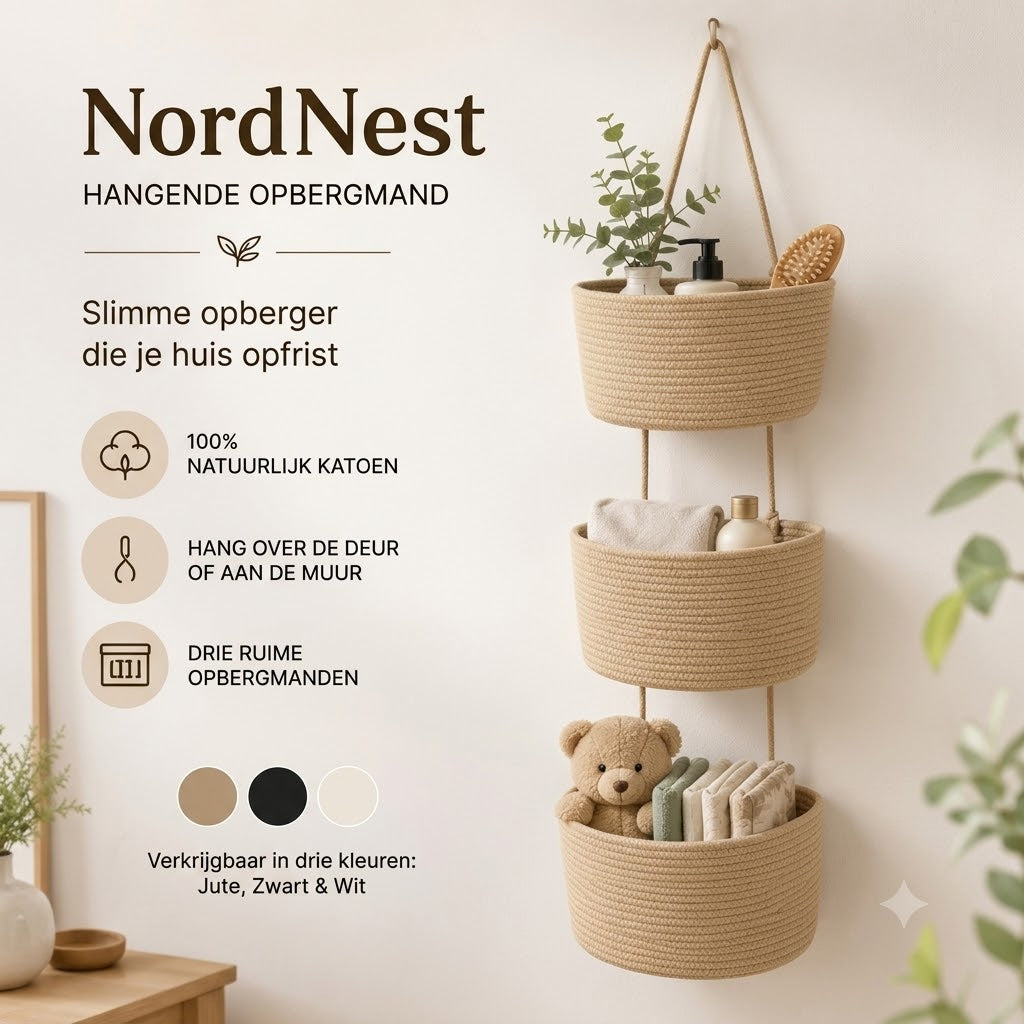 NordNest hangende katoenen opbergmand met drie vakken