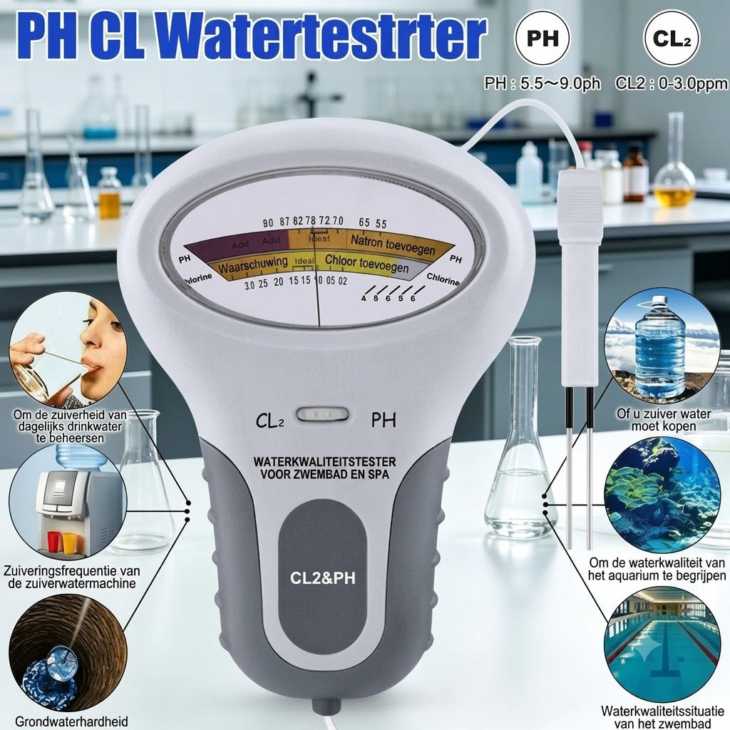 Digitale zwembadtester voor pH en chloor