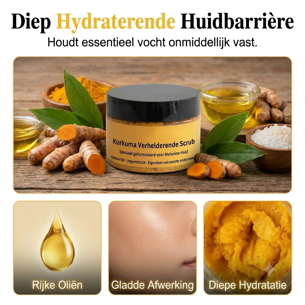 Kurkuma-bodyscrub stimuleert de huid met milde exfoliatie en diepe hydratatie