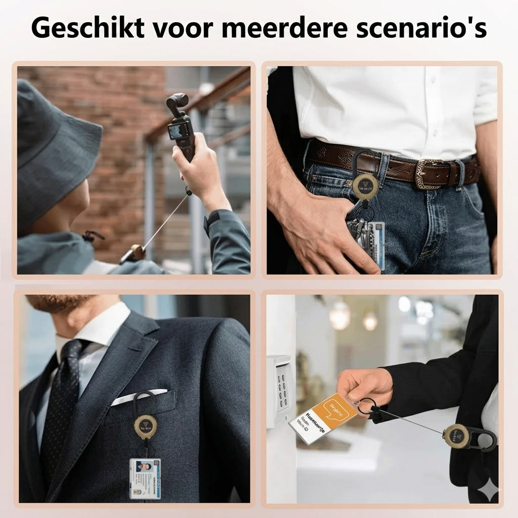Nieuwe multifunctionele 3-in-1 karabijnhaak met intrekbare koordhouder