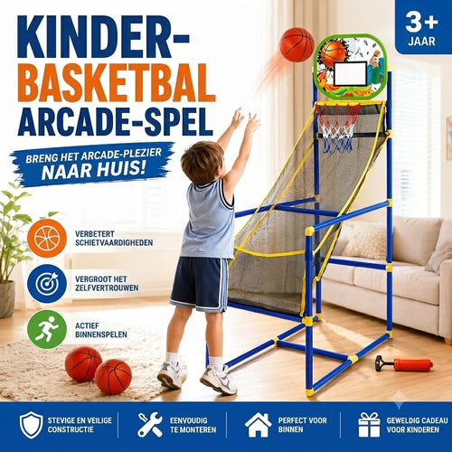 Indoor Basketbalset met Vier Ballen en Automatische Balterugvoer