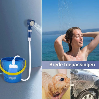 Draagbare douche voor op de camping met waterpomp