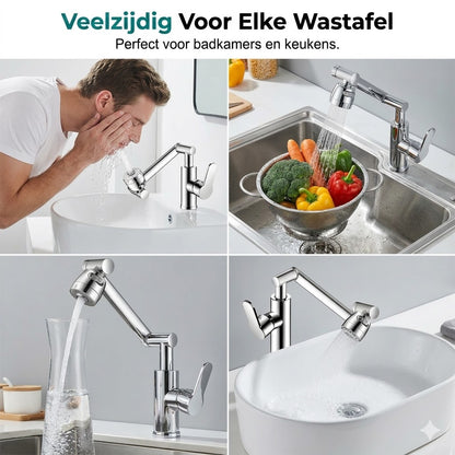 1080° draaibare kraan, geen spatten, twee waterstanden