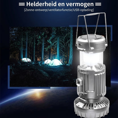 Campinglamp op Zonneenergie met Ventilator en Powerbank