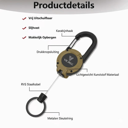 Nieuwe multifunctionele 3-in-1 karabijnhaak met intrekbare koordhouder