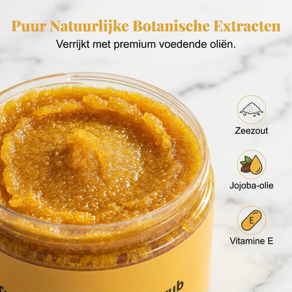 Kurkuma-bodyscrub stimuleert de huid met milde exfoliatie en diepe hydratatie