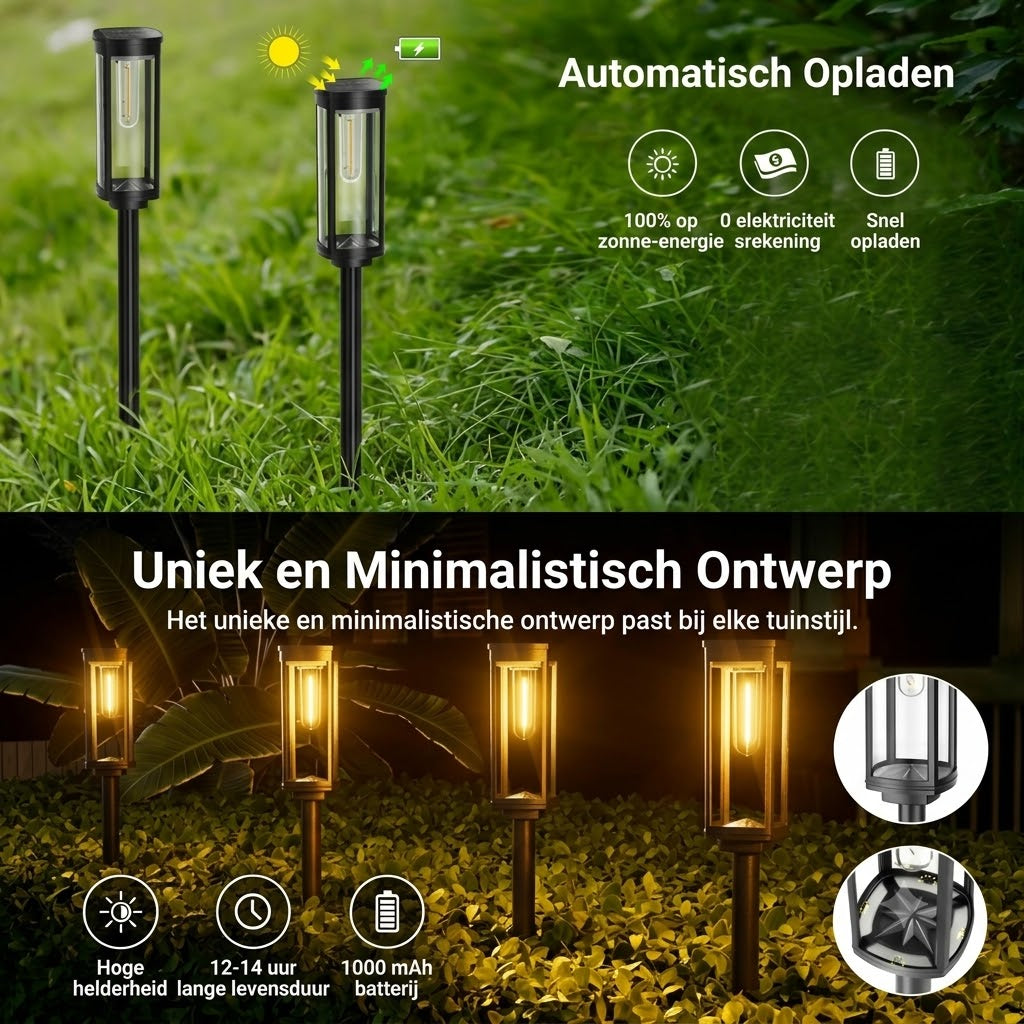 Zonne-Energie Tuinverlichting – Retro Design, 12-14 Uur Verlichting & IP65 Waterdicht