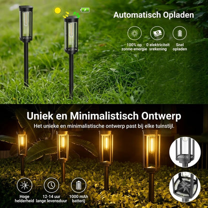 Zonne-Energie Tuinverlichting – Retro Design, 12-14 Uur Verlichting & IP65 Waterdicht