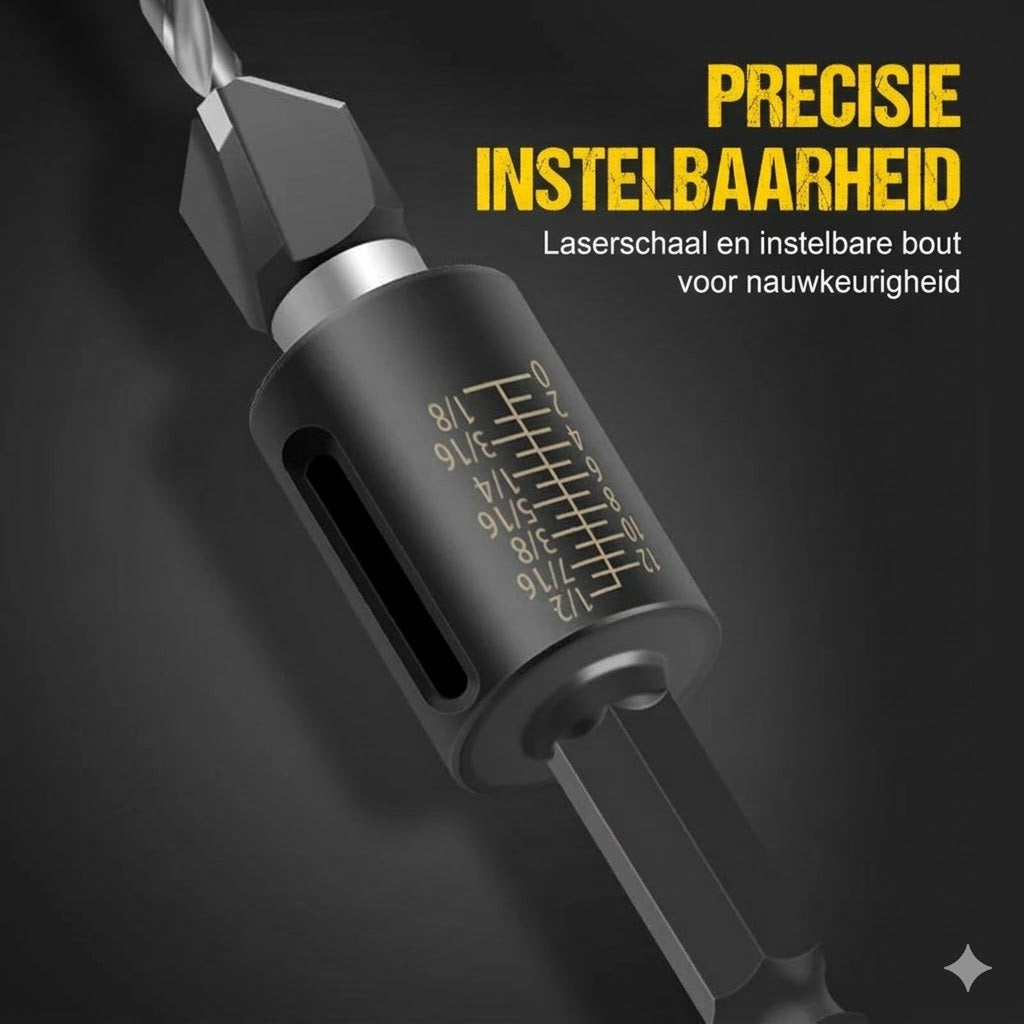 4-Delige Hout Verzinkboor Set met Dieptestop