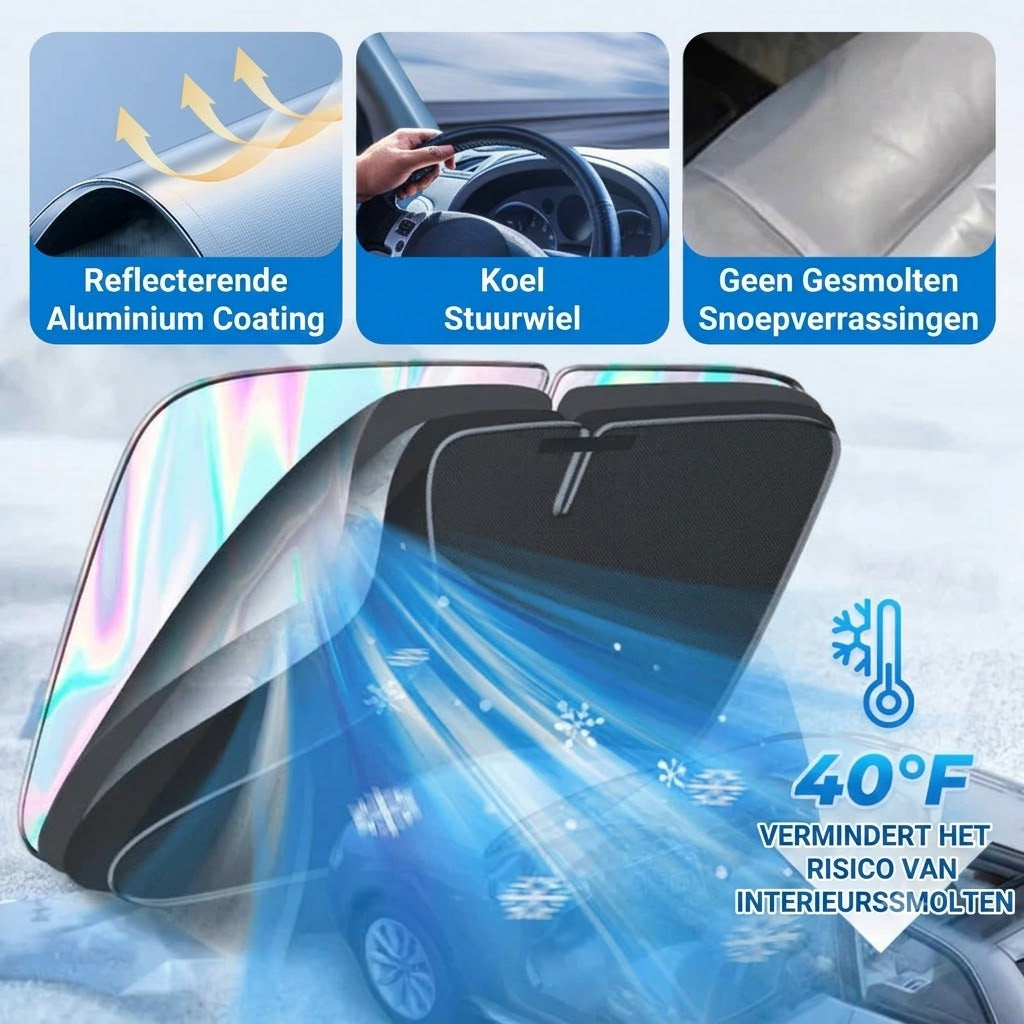Zonnescherm voor de autoruit met reflecterende aluminium coating tegen extreme hitte