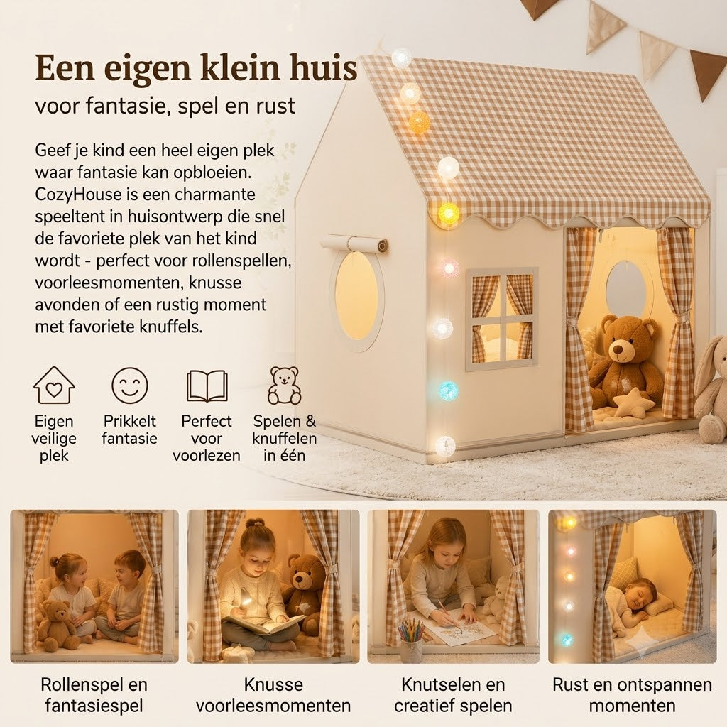 CozyHouse speeltent voor kinderen in huisvorm