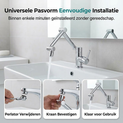 1080° draaibare kraan, geen spatten, twee waterstanden