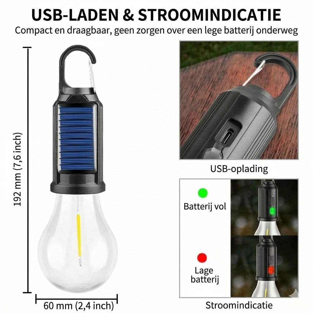 Zonne-energie tentverlichting（Via USB oplaadbare LED-kampeerlantaarn）