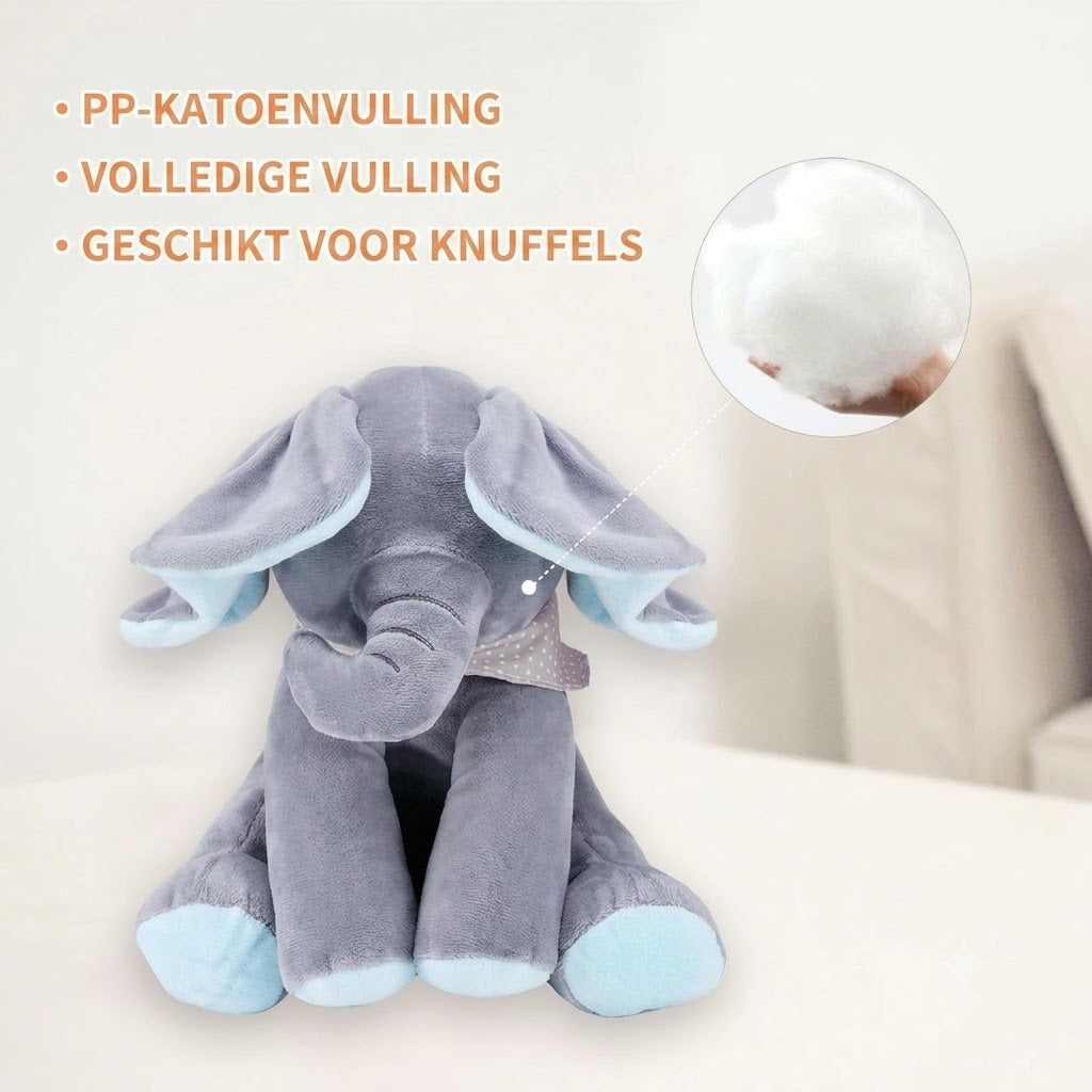 Kiekeboe olifantenknuffel met muziek