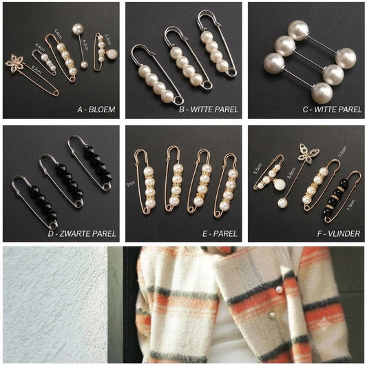 Veiligheidsspeldbroche met Strass en Parels