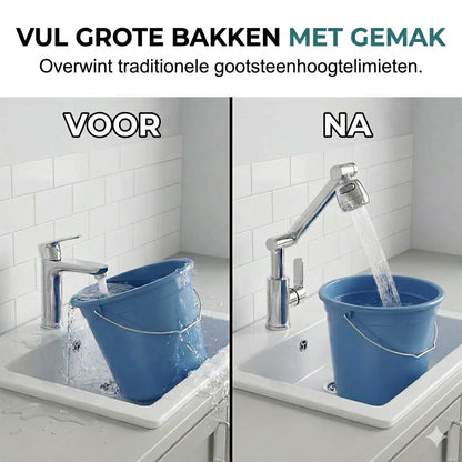 1080° draaibare kraan, geen spatten, twee waterstanden