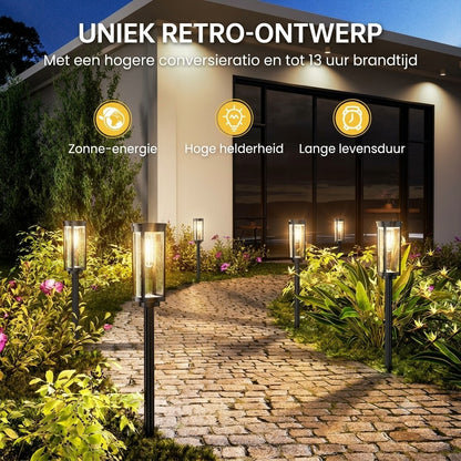 Zonne-Energie Tuinverlichting – Retro Design, 12-14 Uur Verlichting & IP65 Waterdicht