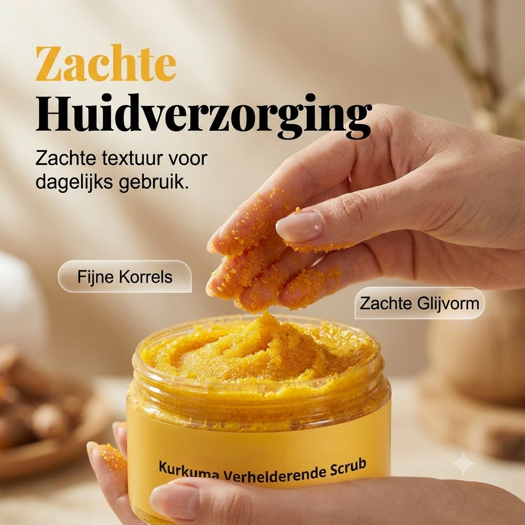 Kurkuma-bodyscrub stimuleert de huid met milde exfoliatie en diepe hydratatie