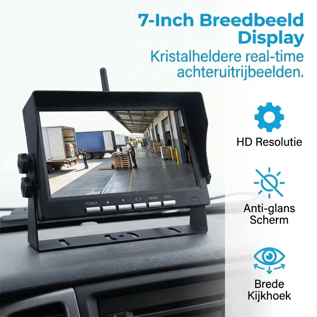 Hoogwaardig draadloos achteruitrijcamera-systeem met een 7-inch breedbeeldmonitor