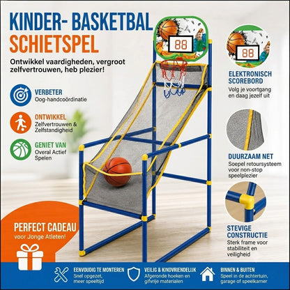Indoor Basketbalset met Vier Ballen en Automatische Balterugvoer