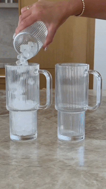 CLARA Geribbelde Glazen Drinkbeker met Handvat en Deksel voor Warme en Koude Dranken
