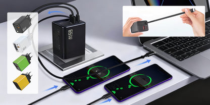 65W 3-in-1 slimme intrekbare snellader