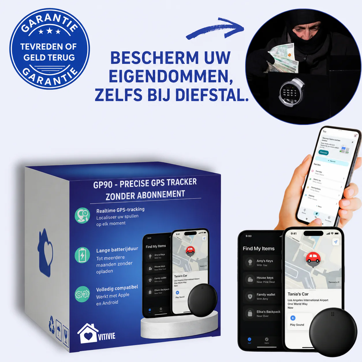 GP90 - Slimme GPS-tracker zonder abonnement (Android/Apple)