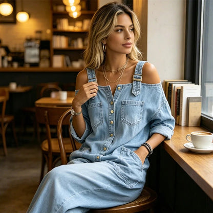 Jumpsuit met Wijde Pijpen en Steekzakken