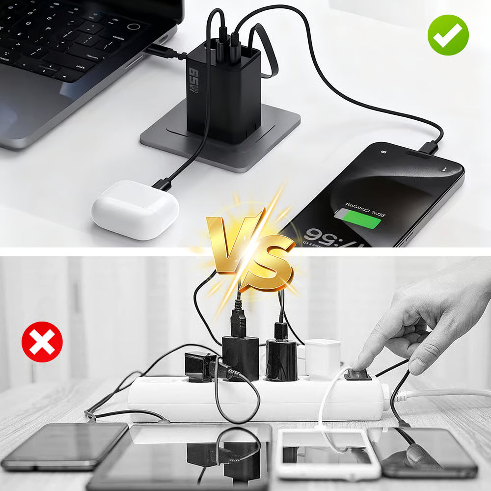 65W 3-in-1 slimme intrekbare snellader