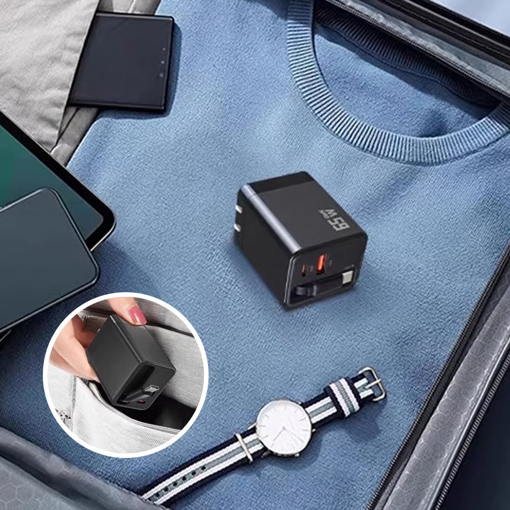 65W 3-in-1 slimme intrekbare snellader