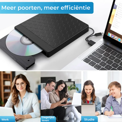 8-in-1 Externe CD/DVD-speler & USB-Hub – Plug & Play