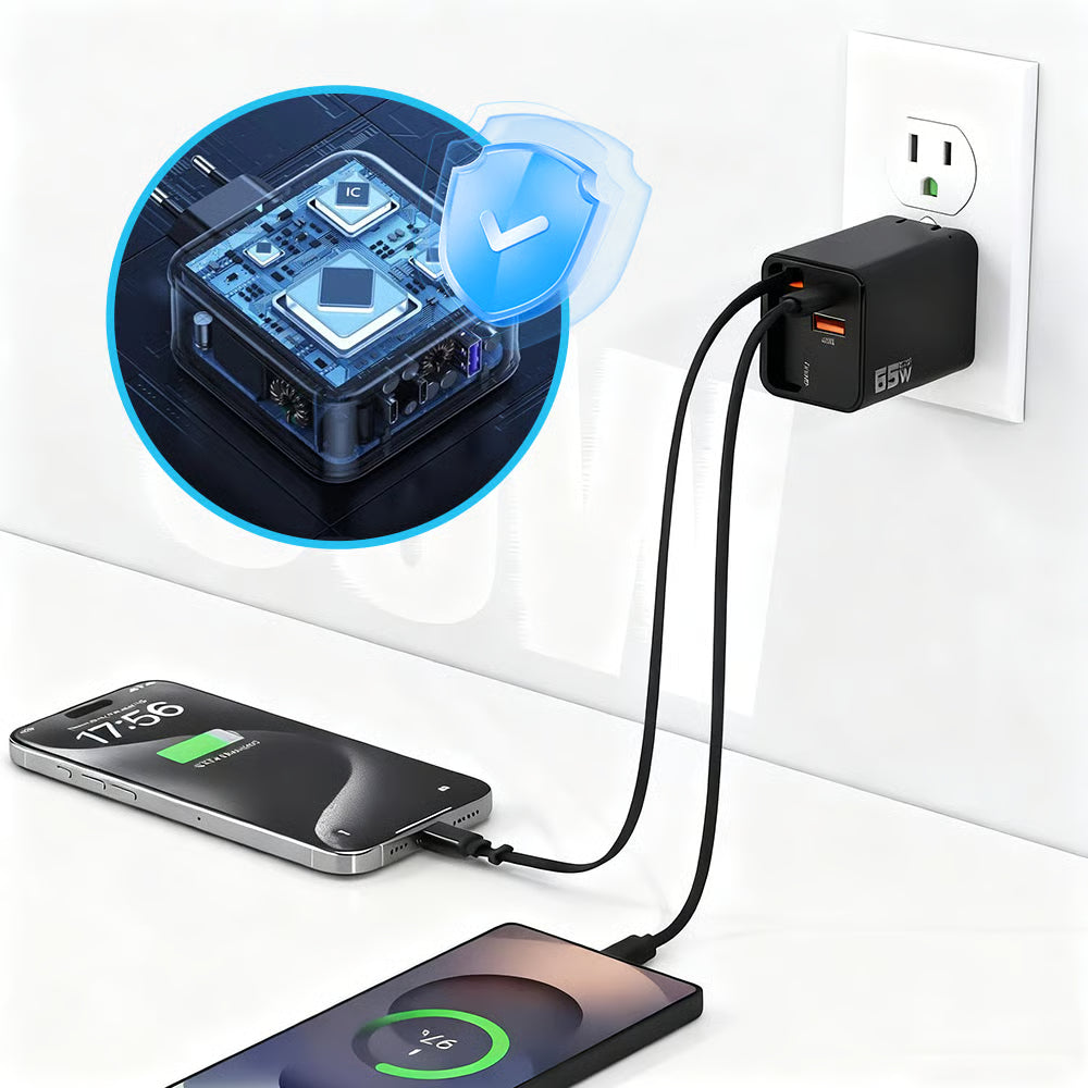 65W 3-in-1 slimme intrekbare snellader