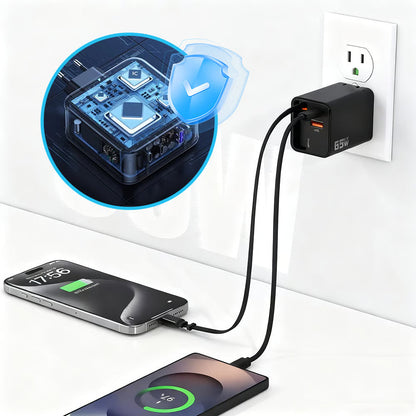 65W 3-in-1 slimme intrekbare snellader