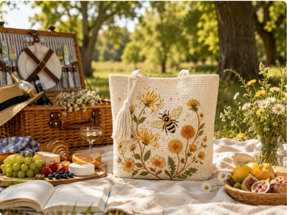 BeeBelle™ gehaakte draagtas met bijen en bloemen